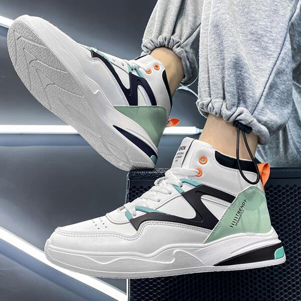 

Men Lace-up Front High Top Sneakers, White