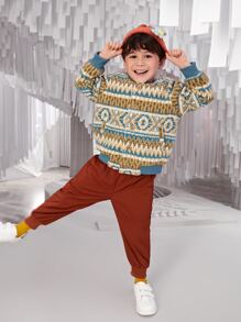 SHEIN Toddler Boys Geo Print Button Front Jacket - Multicolor - View 2