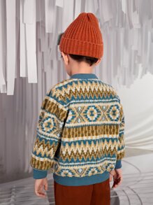 SHEIN Toddler Boys Geo Print Button Front Jacket - Multicolor - View 4