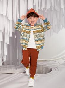 SHEIN Toddler Boys Geo Print Button Front Jacket - Multicolor - View 6