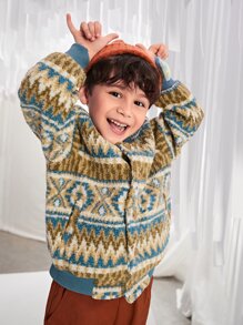 SHEIN Toddler Boys Geo Print Button Front Jacket - Multicolor - View 7