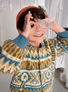 SHEIN Toddler Boys Geo Print Button Front Jacket - Multicolor - View 8
