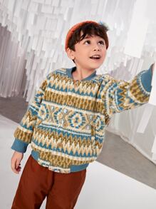 SHEIN Toddler Boys Geo Print Button Front Jacket - Multicolor - View 9