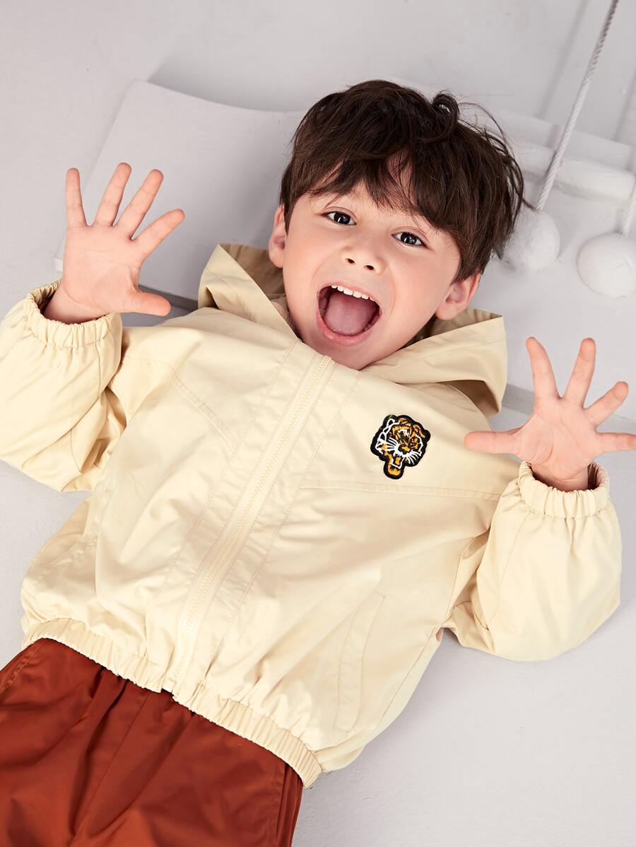 SHEIN Toddler Boys Tiger Print Zip Up Jacket - Apricot - View 1
