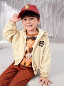SHEIN Toddler Boys Tiger Print Zip Up Jacket - Apricot - View 2