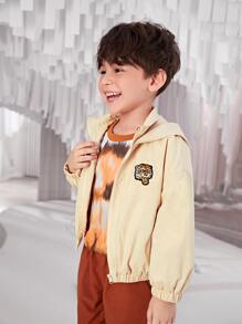 SHEIN Toddler Boys Tiger Print Zip Up Jacket - Apricot - View 4