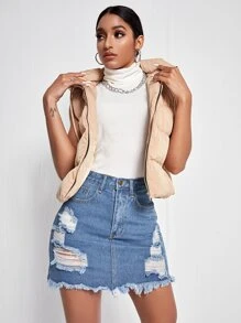 Falda mezclilla con diseño roto bajo crudo - Lavado ligero - Ver 5