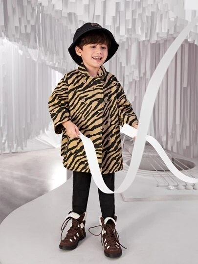 SHEIN Dubbel Knapp Ficka Zebra Ränder Enkel Småpojkar Jacka & Kavaj