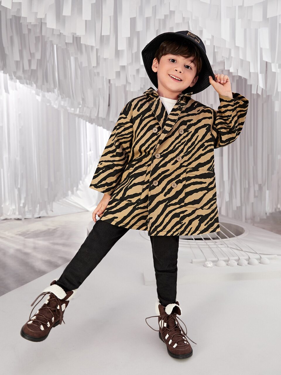 Toddler Boys Zebra Striped Print Double Button Coat