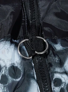 Red & Black Contrast Skeleton Print Pet Winter Warm Vest, Thick Windproof Jacket For Dogs & Cats - Black - View 5