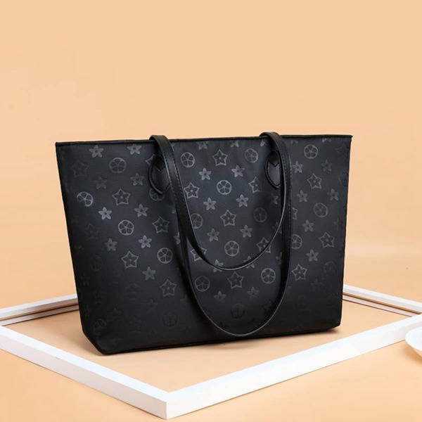 

Star Pattern Shoulder Tote Bag, Black
