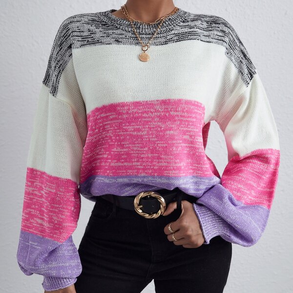 

Colorblock Pattern Drop Shoulder Sweater, Multicolor