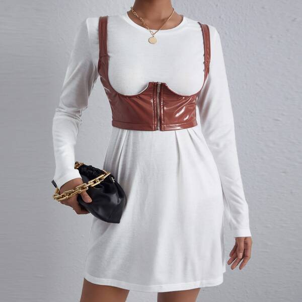 

Long Sleeve Dress & Corset Waist Cami Top, Multicolor