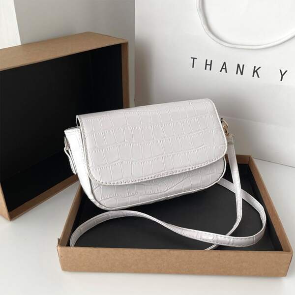 

Girls Crocodile Embossed Square Bag, White
