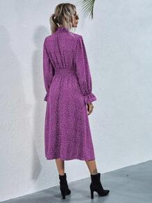 SHEIN Privé 打褶領和腰波卡圓點洋裝 - 紫色 - 查看 2