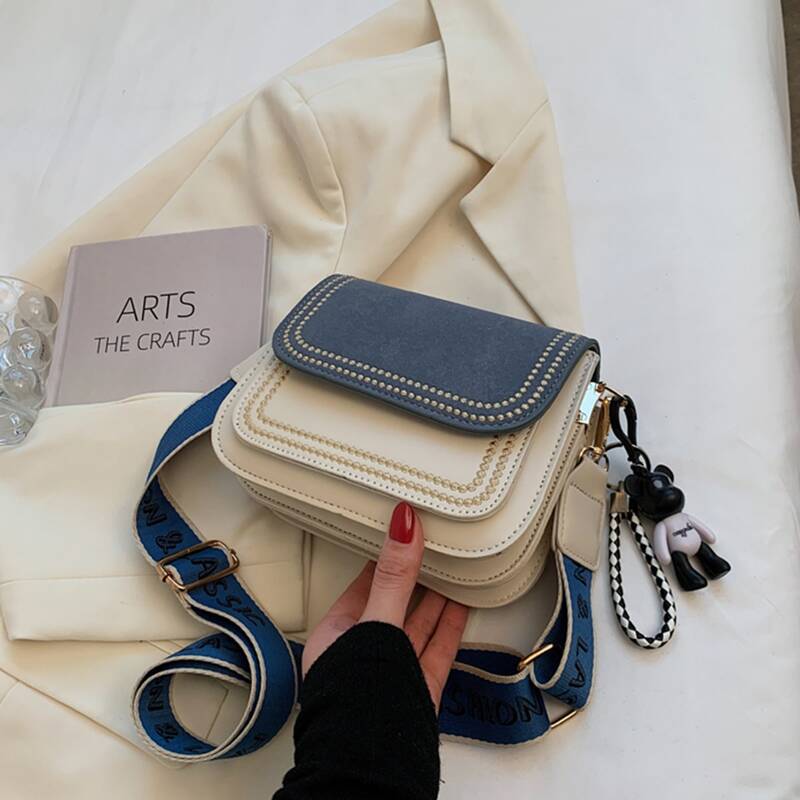 

Letter Strap Flap Crossbody Bag, Blue