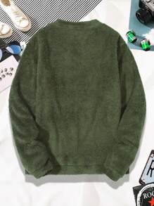 Manfinity Men Solid Crew Neck Teddy Sweatshirt - Army Green - View 2