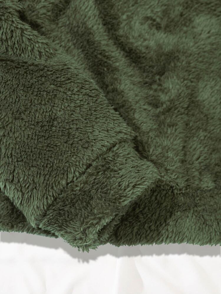 Manfinity Men Solid Crew Neck Teddy Sweatshirt - Army Green - View 5