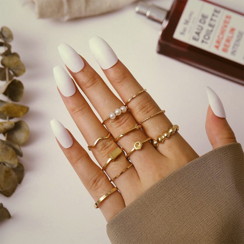 

10pcs Faux Pearl Decor Ring, Gold