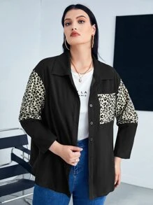 Camisa de leopardo con parche con bolsillo - Negro - Ver 4