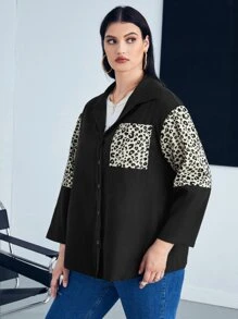 Camisa de leopardo con parche con bolsillo - Negro - Ver 3