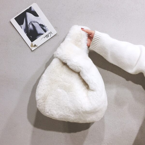

Minimalist Fluffy Top Handle Bag, White