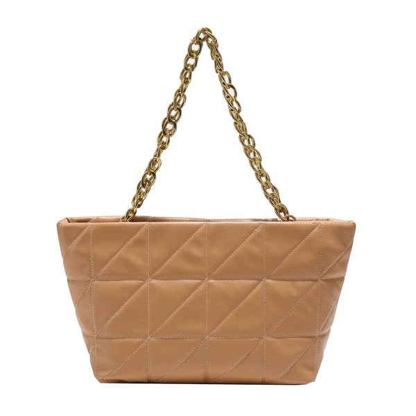 

Quilted Pattern Shoulder Tote Bag, Khaki