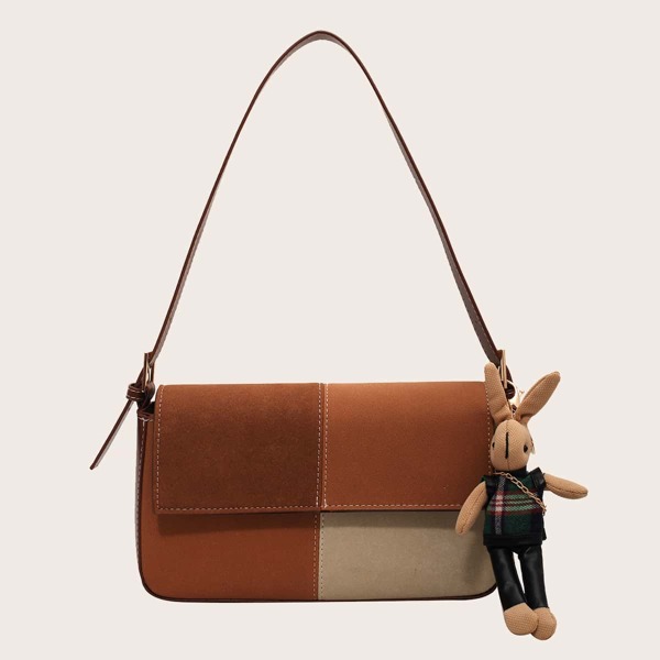 

Colorblock Square Bag With Bag Charm, Multicolor
