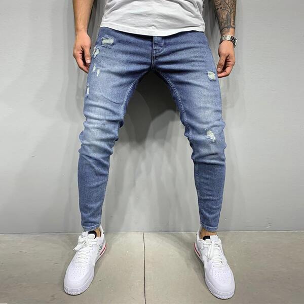 

Men Ripped Washed Skinny Jeans, Medium wash