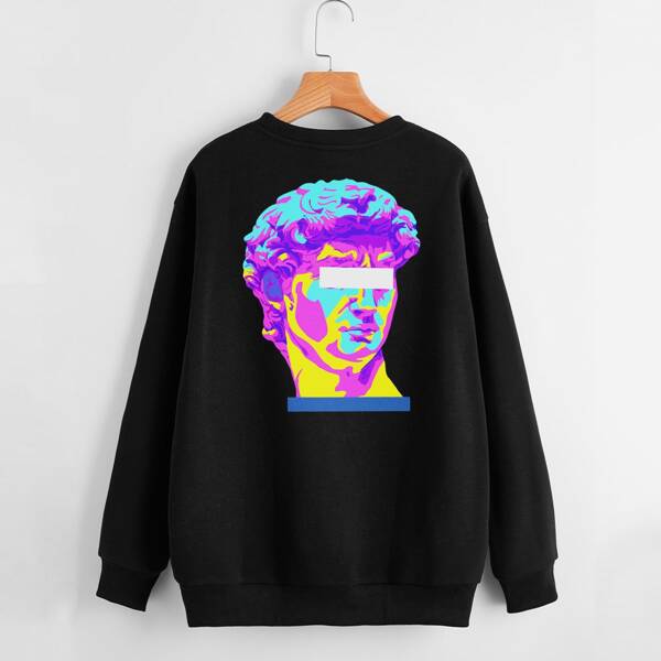 

Statue Print Round Neck Sweatshirt, Black