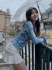 Allover Floral Slim Tee - Blue - View 1