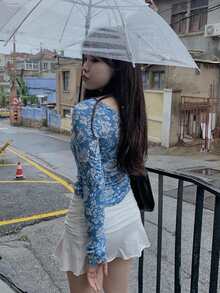Allover Floral Slim Tee - Blue - View 2