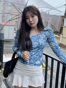 Allover Floral Slim Tee - Blue - View 6