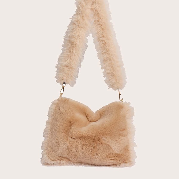 

Minimalist Chain Fluffy Shoulder Bag, Khaki