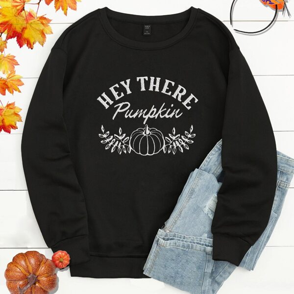 

Plus Pumpkin And Slogan Graphic Sweatshirt, Black