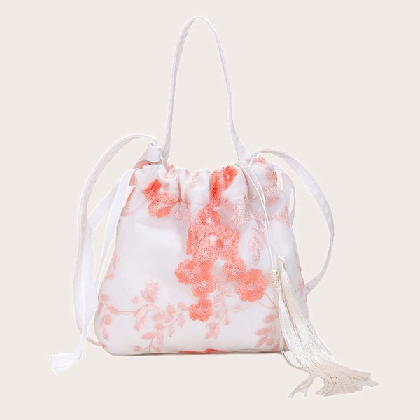 

Flower Embroidery Drawstring Ruched Bag, Multicolor