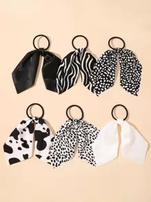 6pcs Zebra Striped Pattern Scarf Hair Tie - Black and White - View 1