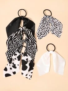 6pcs Zebra Striped Pattern Scarf Hair Tie - Black and White - View 2