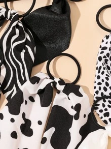 6pcs Zebra Striped Pattern Scarf Hair Tie - Black and White - View 3