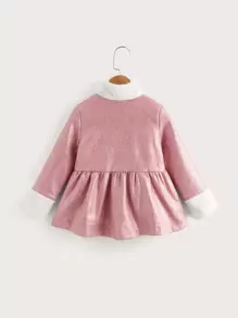 SHEIN Niñitas Abrigo con cremallera teddy panel bajo con fruncido - Rosa coral - Ver 2
