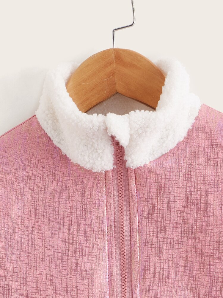 Toddler Girls Zip Up Teddy Panel Ruffle Hem Coat