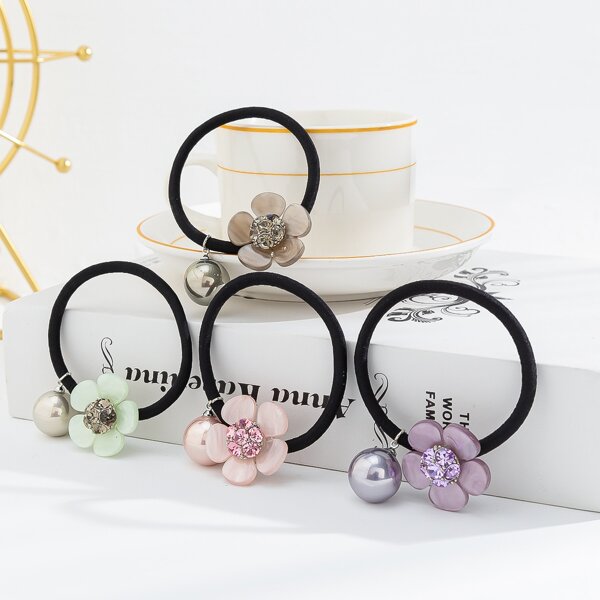 

4pcs Flower Decor Hair Tie, Multicolor