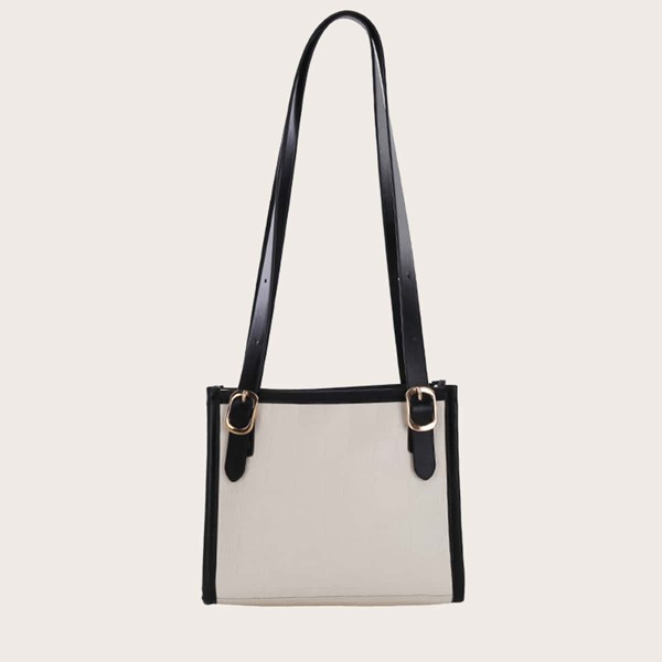 

Buckle Detail Croc Embossed Square Bag, Black