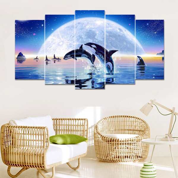 

5pcs Dolphin Print DIY Diamond Unframed Painting, Multicolor