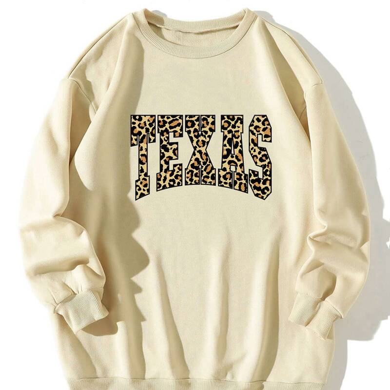 

Leopard Letter Graphic Sweatshirt, Apricot