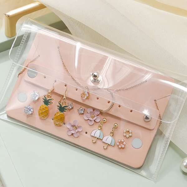 

1pc Clear Jewelry Storage Bag, Pink