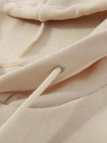 Heart & Letter Graphic Drawstring Thermal Lined Hoodie - Apricot - View 3