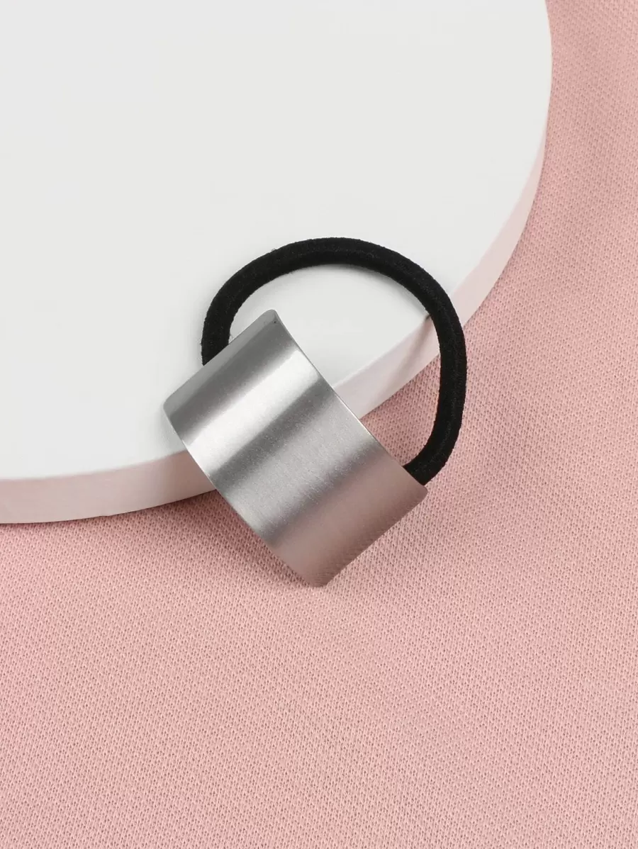 Metal Decor Hair Tie Street,Hair Accessories,Ponytail ,Hair Elastics,Hair Rope,Hair Ties Ponytail Holders, Hair Bobbles Head Accessories Rubber Bands - Silver - View 1