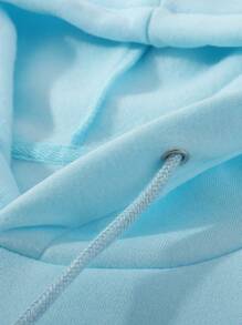 字母圖案抽繩保暖連帽衫 - 薄荷藍 - 查看 3