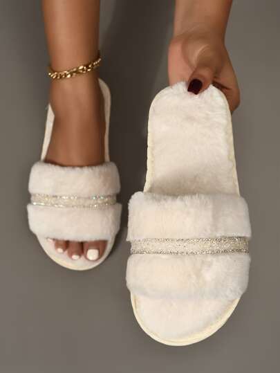 Fall/Winter DREAMA EU Trademark All-Season Classic Luxurious Comfortable Breathable Warm Open Toe Soft Comfortable Non-Slip Imitation Rabbit Fur Women Indoor Slippers,Fluffy Slippers